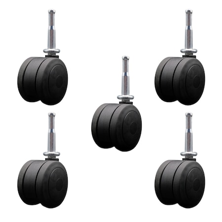 Service Caster 3'' Black Heavy Duty Floor Safe Twin Wheel Caster 5/16 Grip Neck Stem, 5PK SCC-GN02S75-TPR-BLK-5